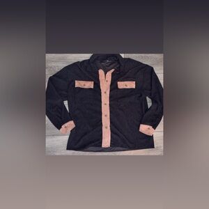 SHEIN Size Medium Women’s Shacket Button Down Black & Tan Suede Waffle Knit